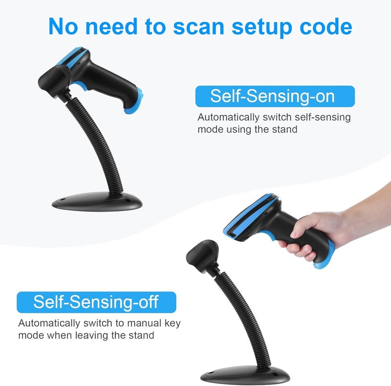 onewscan 1D Barcode Scanner, Wireless Laser Bar Code Scanners with Stand 2.4G Wireless & USB Wired Connection Plug and Play Handheld Bar Code Reader - Image 2